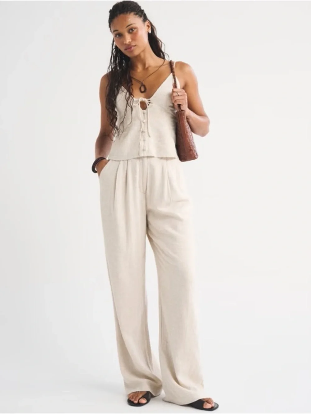 Abercrombie‎ & Fitch Sloane Linen-Blend Wide Leg Pants